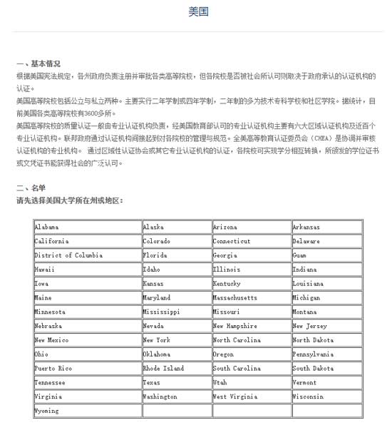 申请美国留学查询美国大学是否被中国教育部承认