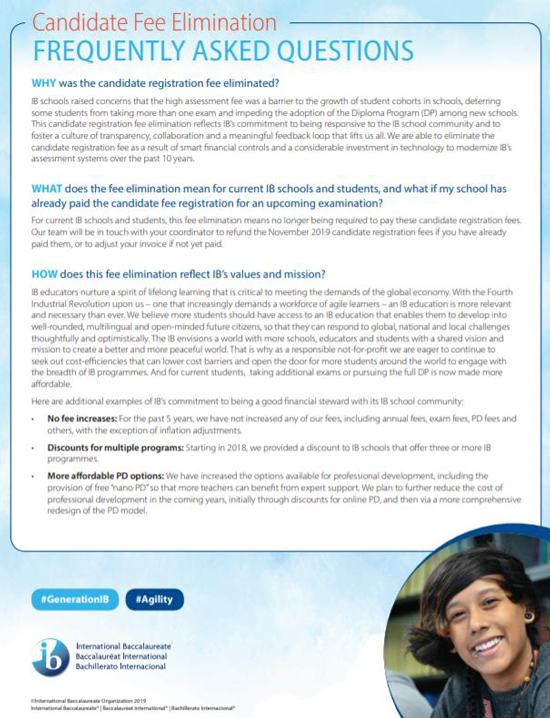 美国留学资讯之IB宣布从2019年11月起取消考生注册费