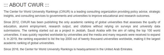 美国留学最新CWUR世界大学排名